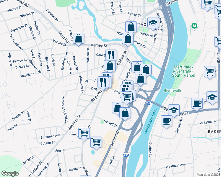 map of restaurants, bars, coffee shops, grocery stores, and more near 202 Woodbury Street in Manchester