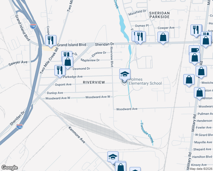 map of restaurants, bars, coffee shops, grocery stores, and more near 306 Dupont Avenue in Tonawanda