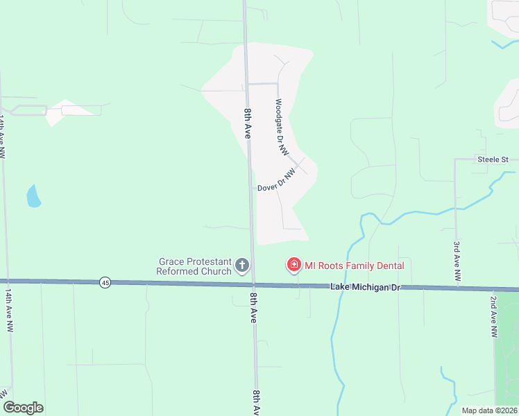 map of restaurants, bars, coffee shops, grocery stores, and more near 11406 8th Avenue in Grand Rapids