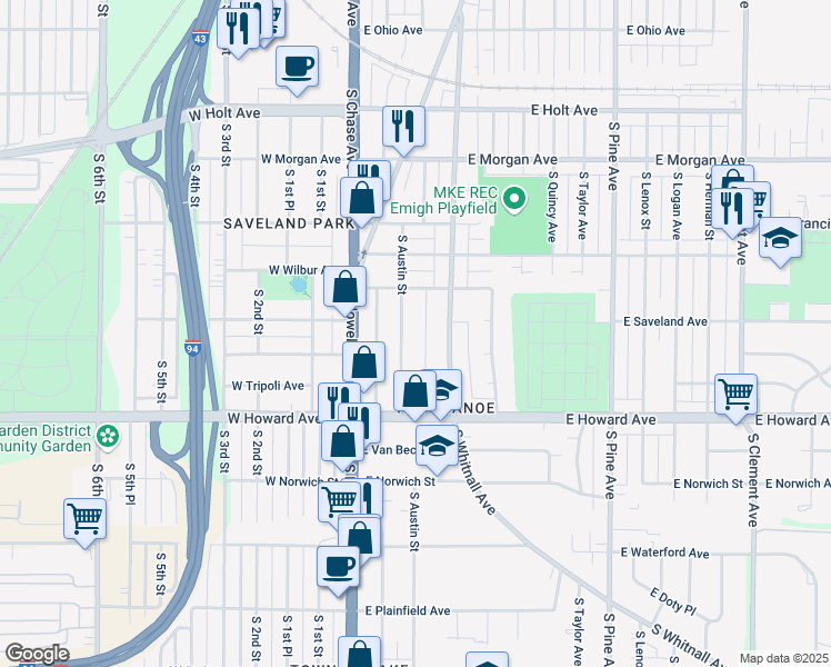 map of restaurants, bars, coffee shops, grocery stores, and more near 3738 South Austin Street in Milwaukee