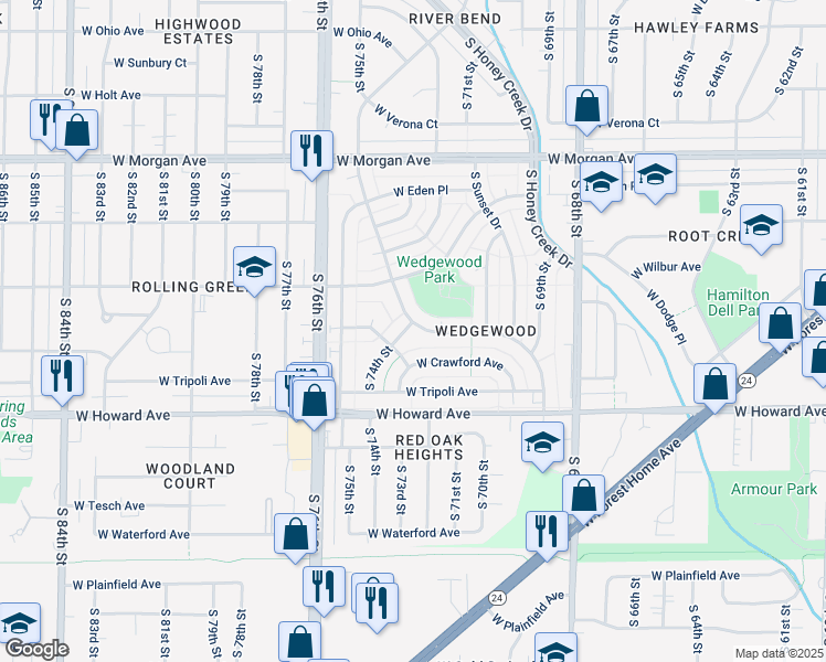 map of restaurants, bars, coffee shops, grocery stores, and more near 3731 South Massachusetts Avenue in Milwaukee