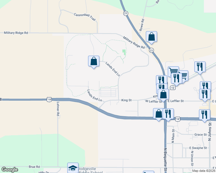 map of restaurants, bars, coffee shops, grocery stores, and more near in Dodgeville
