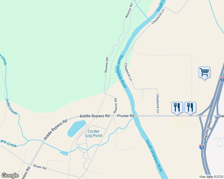 map of restaurants, bars, coffee shops, grocery stores, and more near 3716 Weaver Road in Riddle