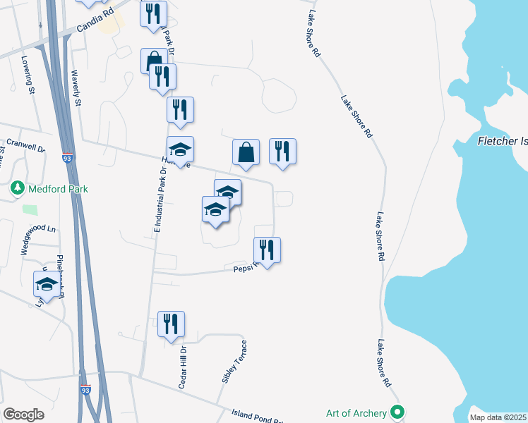 map of restaurants, bars, coffee shops, grocery stores, and more near 396 Pepsi Road in Manchester