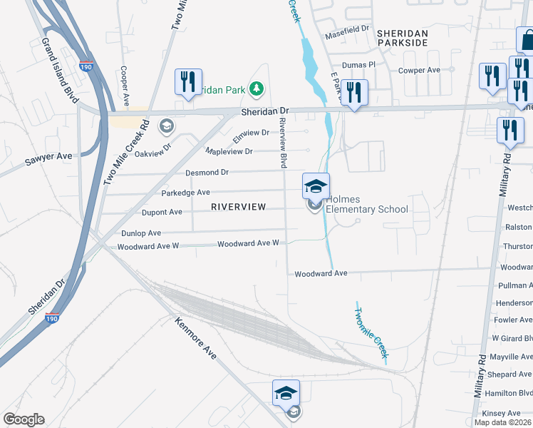 map of restaurants, bars, coffee shops, grocery stores, and more near 306 Dupont Avenue in Tonawanda