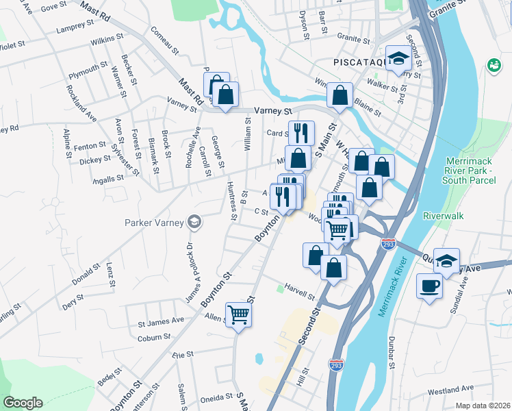 map of restaurants, bars, coffee shops, grocery stores, and more near 70 A Street in Manchester