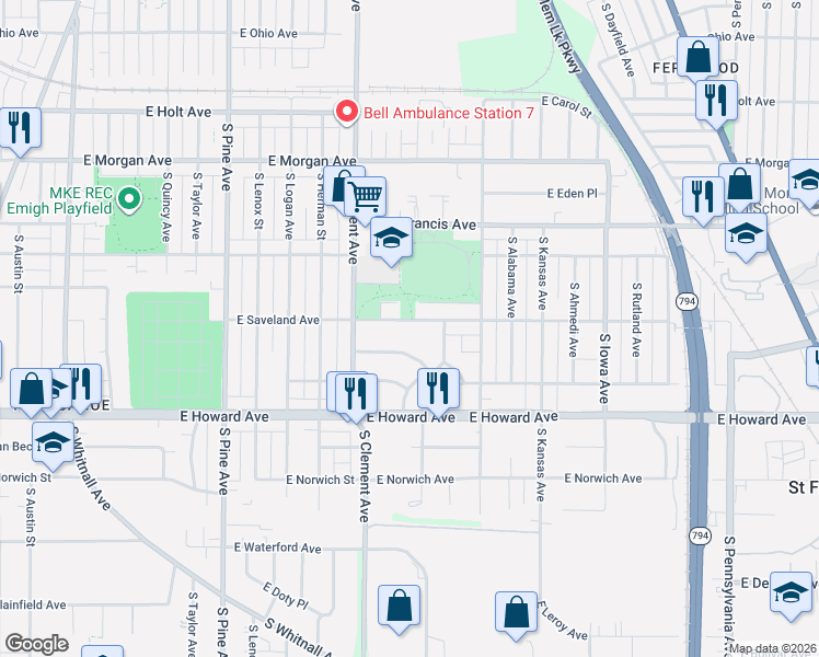 map of restaurants, bars, coffee shops, grocery stores, and more near 1319A East Saveland Avenue in Milwaukee