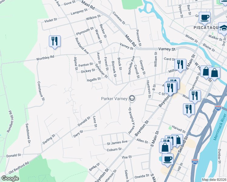 map of restaurants, bars, coffee shops, grocery stores, and more near 29 Tanglewood Court in Manchester