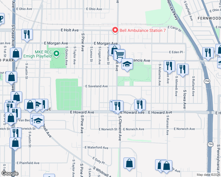 map of restaurants, bars, coffee shops, grocery stores, and more near 3730 South Herman Street in Milwaukee