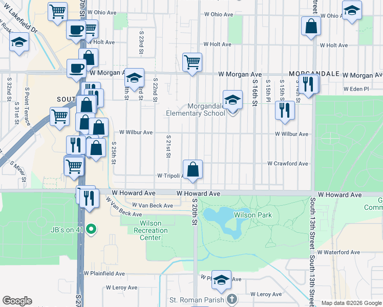 map of restaurants, bars, coffee shops, grocery stores, and more near 3745 South 20th Street in Milwaukee