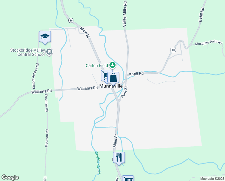map of restaurants, bars, coffee shops, grocery stores, and more near 6180 Valley Mills Road in Munnsville
