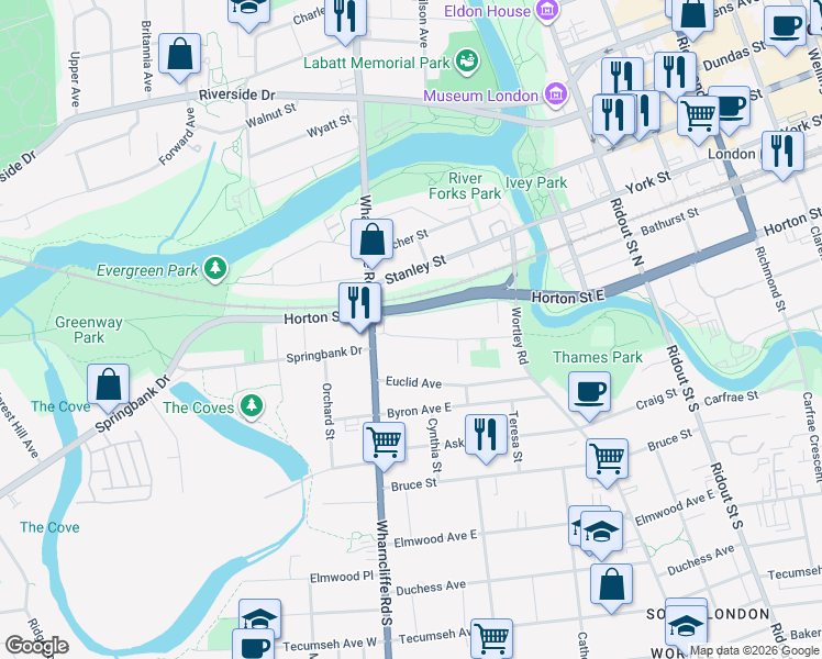 map of restaurants, bars, coffee shops, grocery stores, and more near 69 Beaconsfield Avenue in London