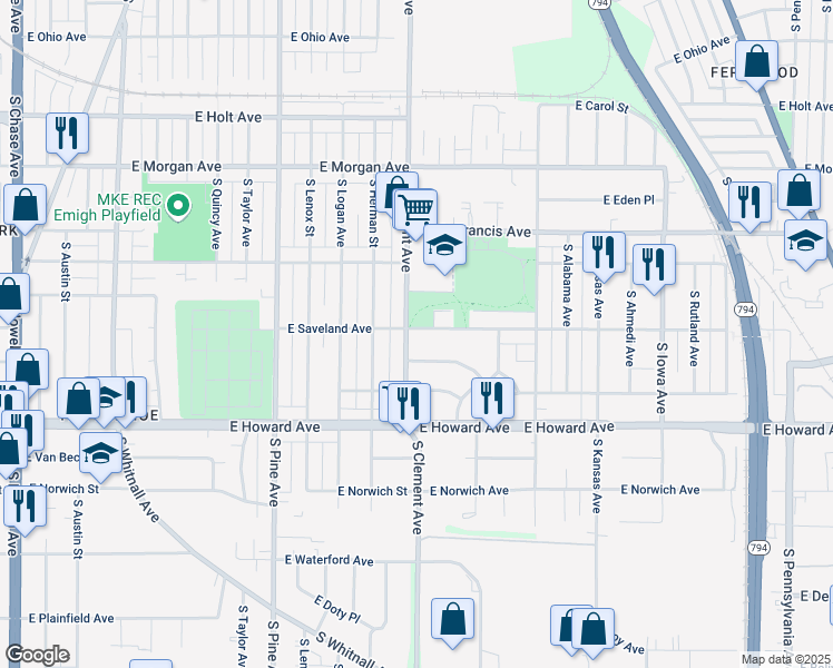 map of restaurants, bars, coffee shops, grocery stores, and more near 1213 East Saveland Avenue in Milwaukee
