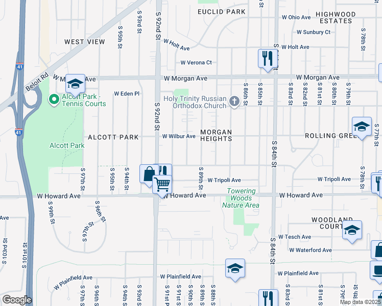 map of restaurants, bars, coffee shops, grocery stores, and more near 3735 South 89th Street in Milwaukee