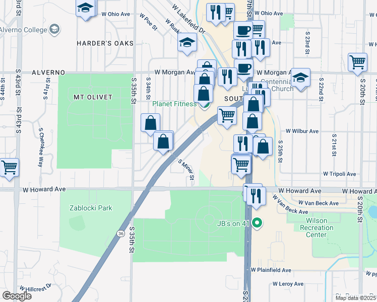 map of restaurants, bars, coffee shops, grocery stores, and more near 3118 West Fardale Avenue in Milwaukee