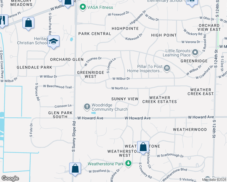 map of restaurants, bars, coffee shops, grocery stores, and more near 13521 West North Lane in New Berlin
