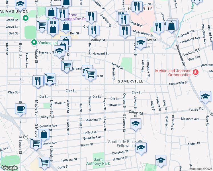 map of restaurants, bars, coffee shops, grocery stores, and more near 826 Somerville Street in Manchester