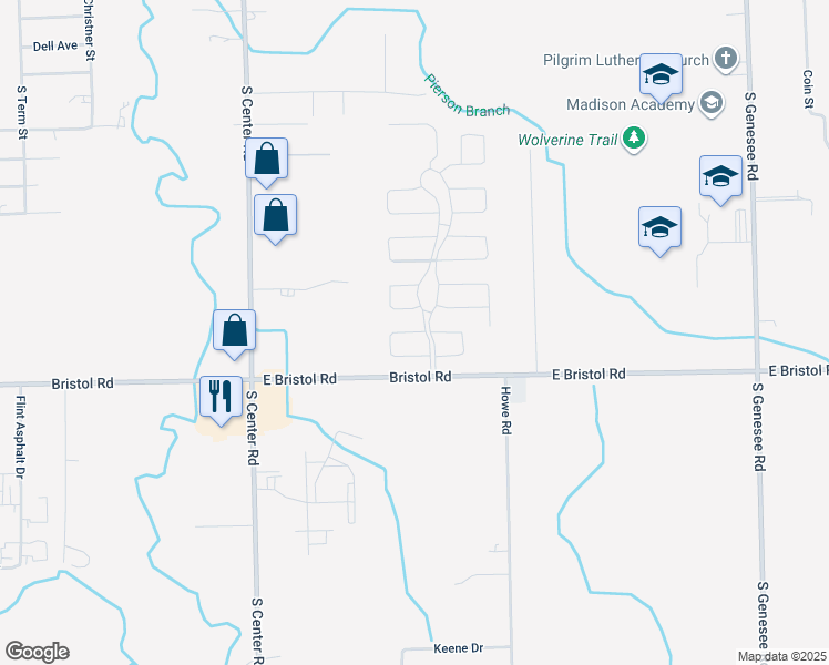 map of restaurants, bars, coffee shops, grocery stores, and more near 4132 Trumpwood in Burton