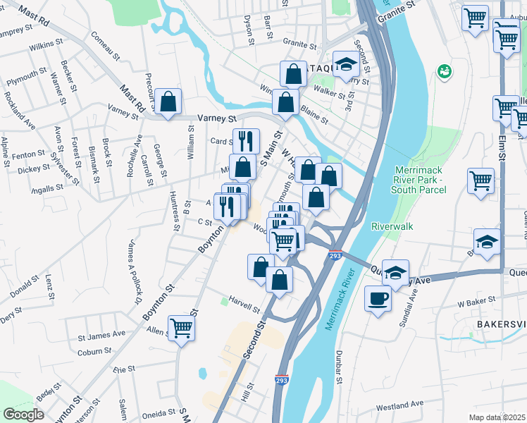 map of restaurants, bars, coffee shops, grocery stores, and more near 220 Frederick Street in Manchester