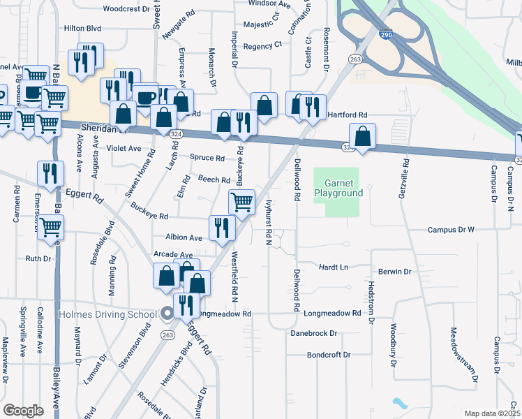 map of restaurants, bars, coffee shops, grocery stores, and more near 438 Ivyhurst Road North in Buffalo