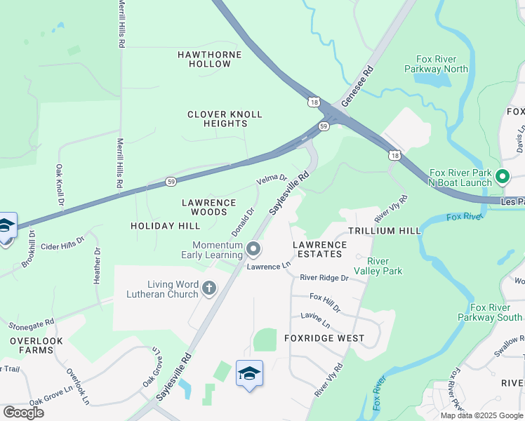 map of restaurants, bars, coffee shops, grocery stores, and more near W265S3750 Donald Drive in Waukesha