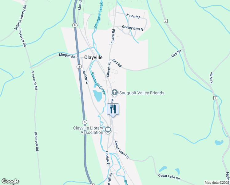 map of restaurants, bars, coffee shops, grocery stores, and more near 2358 Main St in Clayville