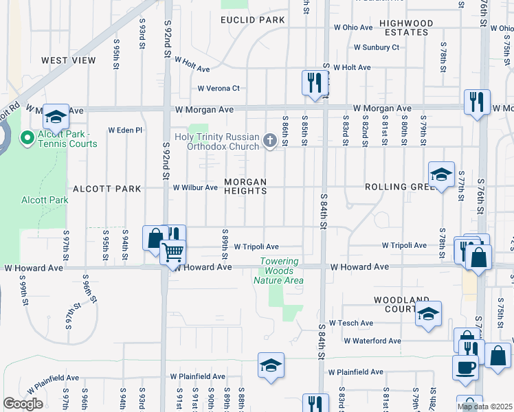 map of restaurants, bars, coffee shops, grocery stores, and more near 3736 South 87th Street in Milwaukee