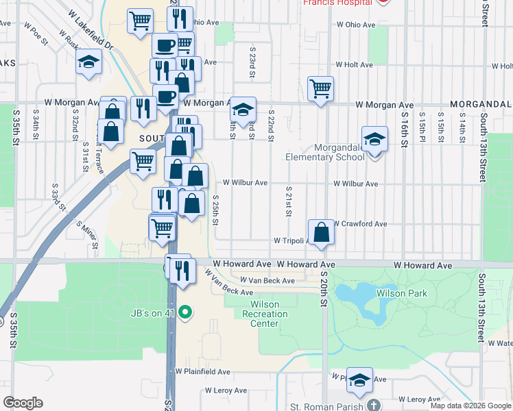 map of restaurants, bars, coffee shops, grocery stores, and more near 3744 South 23rd Street in Milwaukee