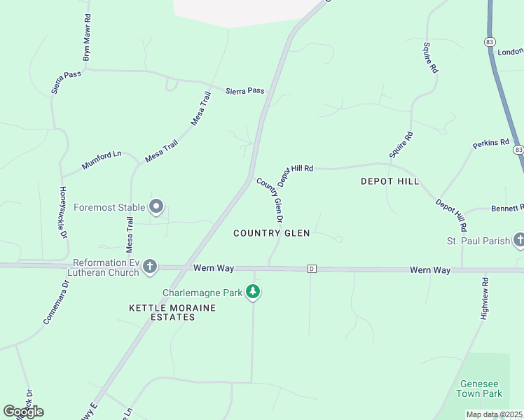 map of restaurants, bars, coffee shops, grocery stores, and more near W324S3743 Country Glen Drive in Waukesha