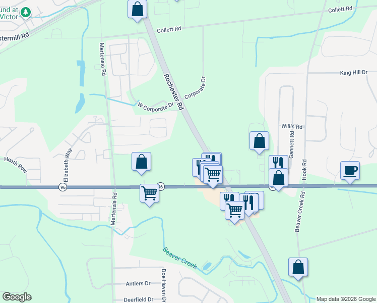 map of restaurants, bars, coffee shops, grocery stores, and more near in Farmington