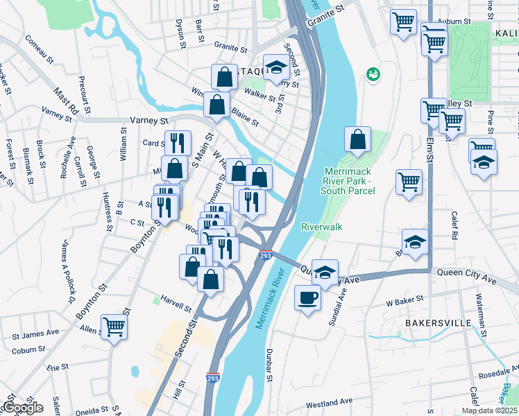 map of restaurants, bars, coffee shops, grocery stores, and more near 27 Mcneil Street in Manchester