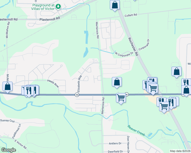 map of restaurants, bars, coffee shops, grocery stores, and more near 1220 Mertensia Road in Farmington