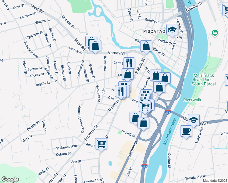 map of restaurants, bars, coffee shops, grocery stores, and more near 70 A Street in Manchester