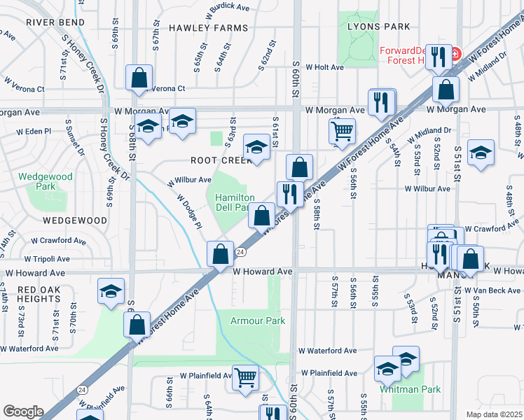 map of restaurants, bars, coffee shops, grocery stores, and more near 6111 West Nebraska Avenue in Milwaukee