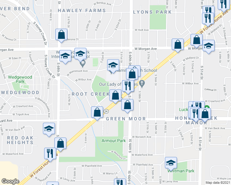 map of restaurants, bars, coffee shops, grocery stores, and more near 6111 West Nebraska Avenue in Milwaukee