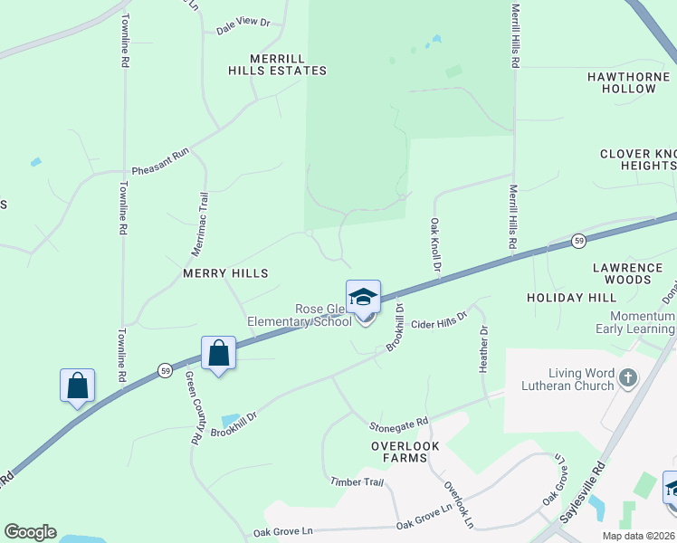 map of restaurants, bars, coffee shops, grocery stores, and more near S37W27438 Genesee Road in Waukesha