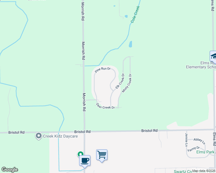 map of restaurants, bars, coffee shops, grocery stores, and more near 3364 Pine Run Dr in Swartz Creek
