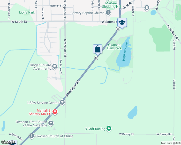 map of restaurants, bars, coffee shops, grocery stores, and more near 1585 Michigan 52 in Owosso