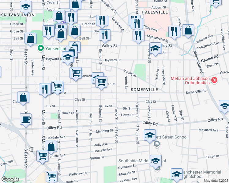 map of restaurants, bars, coffee shops, grocery stores, and more near 138 Taylor Street in Manchester