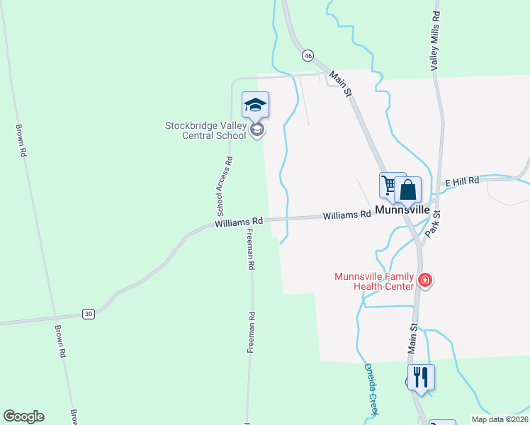 map of restaurants, bars, coffee shops, grocery stores, and more near 6053 Williams Road in Munnsville
