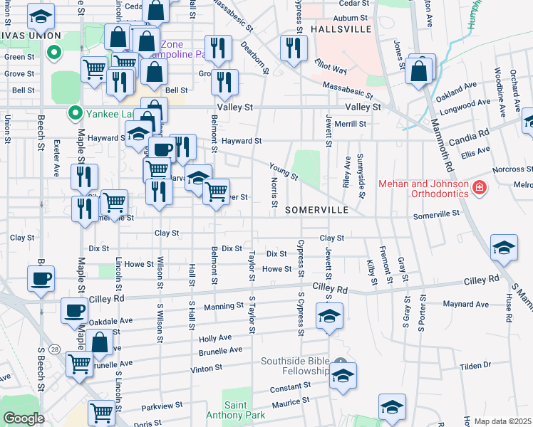 map of restaurants, bars, coffee shops, grocery stores, and more near 826 Somerville Street in Manchester