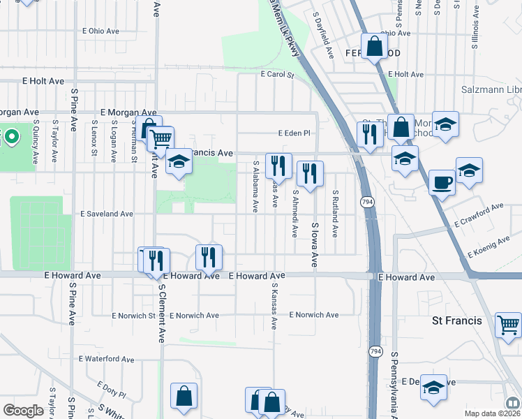 map of restaurants, bars, coffee shops, grocery stores, and more near 3728 South Alabama Avenue in Milwaukee