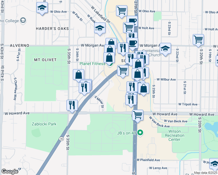 map of restaurants, bars, coffee shops, grocery stores, and more near 3051 West Fardale Avenue in Milwaukee