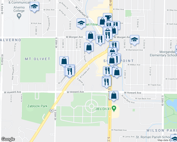 map of restaurants, bars, coffee shops, grocery stores, and more near 3051 West Fardale Avenue in Milwaukee