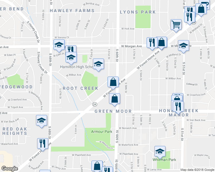 map of restaurants, bars, coffee shops, grocery stores, and more near 6111 West Nebraska Avenue in Milwaukee