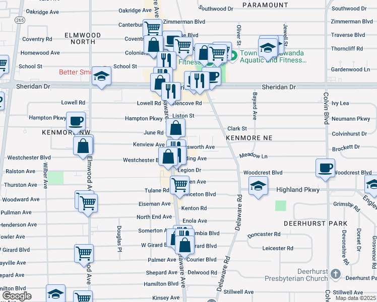 map of restaurants, bars, coffee shops, grocery stores, and more near 44 Harding Avenue in Buffalo
