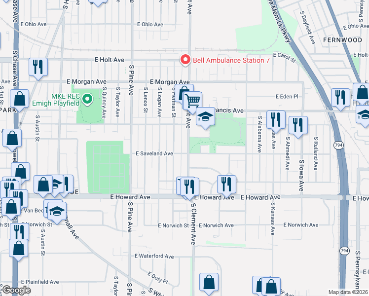 map of restaurants, bars, coffee shops, grocery stores, and more near 3730 South Herman Street in Milwaukee