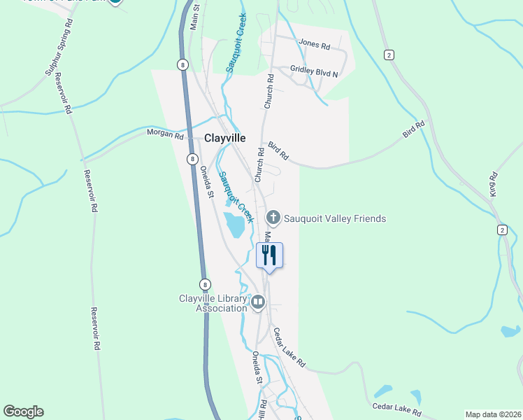 map of restaurants, bars, coffee shops, grocery stores, and more near 2365 Main Street in Clayville