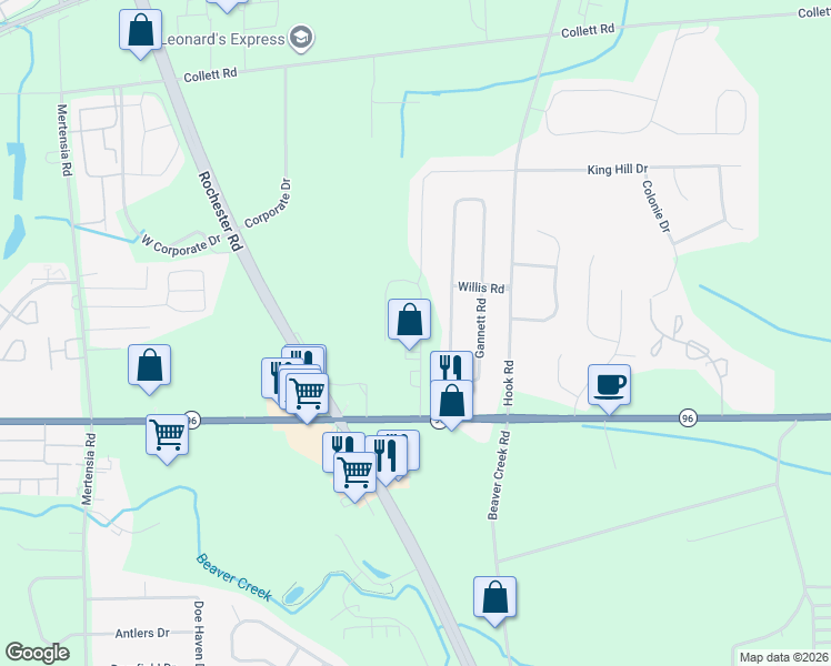 map of restaurants, bars, coffee shops, grocery stores, and more near 1242 Commercial Drive in Farmington