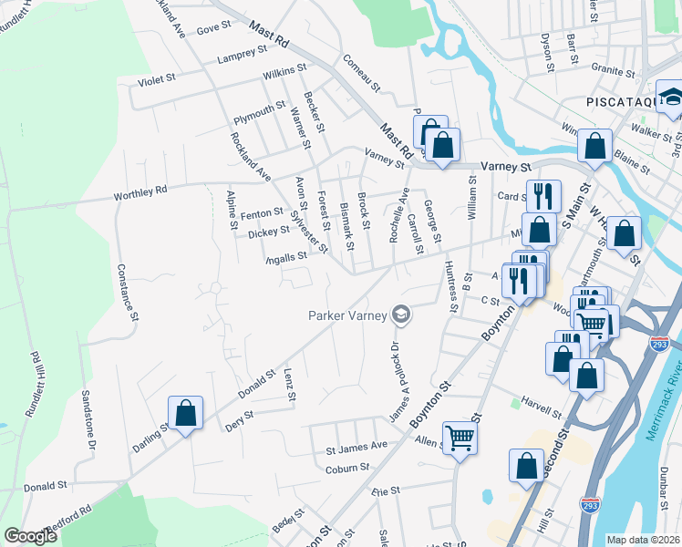 map of restaurants, bars, coffee shops, grocery stores, and more near 29 Tanglewood Court in Manchester